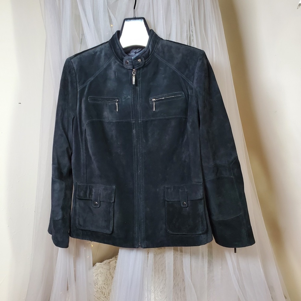 ALFANI Leather Suede Jacket Black Moto Womens XL Boho Bomber Retro 90s Y2K Chore